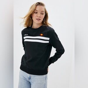 Ellesse Taria Sweatshirt Black Striped Athleisure Athletic Sz L